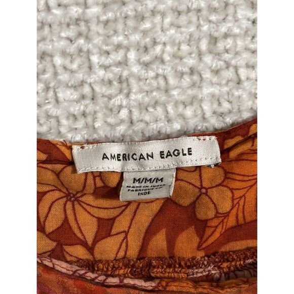 American Eagle Floral Peasant Cotton Blouse M Boho 70s Hippie Retro y2k - Picture 3 of 8